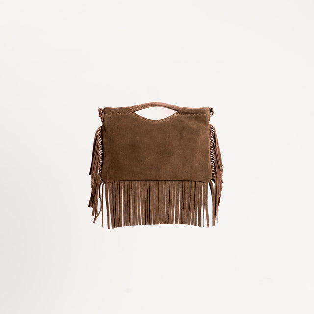 W by Whitemood-Borsa a mano scamosciata con frange - tabacco