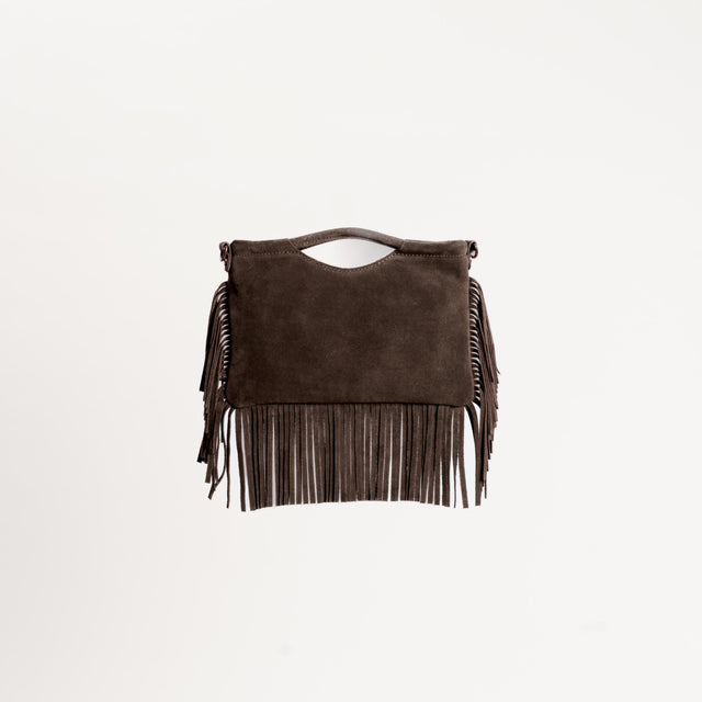 W by Whitemood-Borsa a mano scamosciata con frange - moro