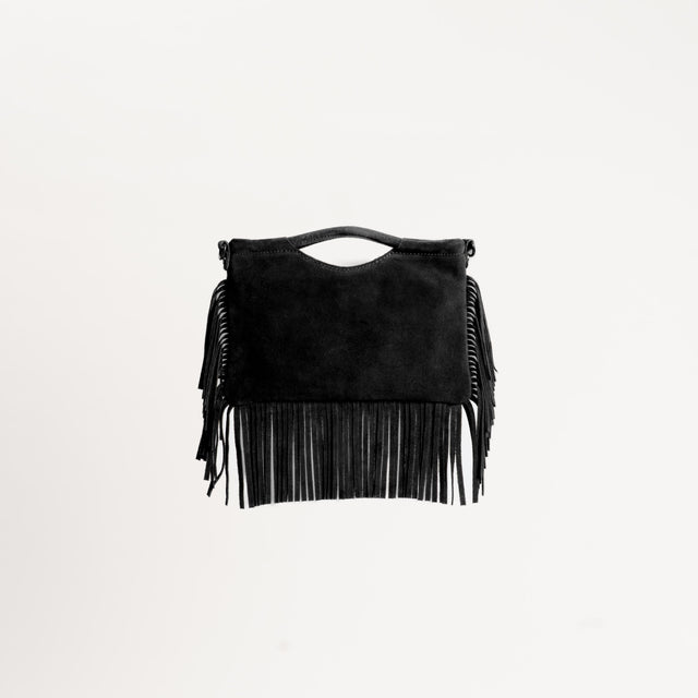 W by Whitemood-Borsa a mano scamosciata con frange - Nero