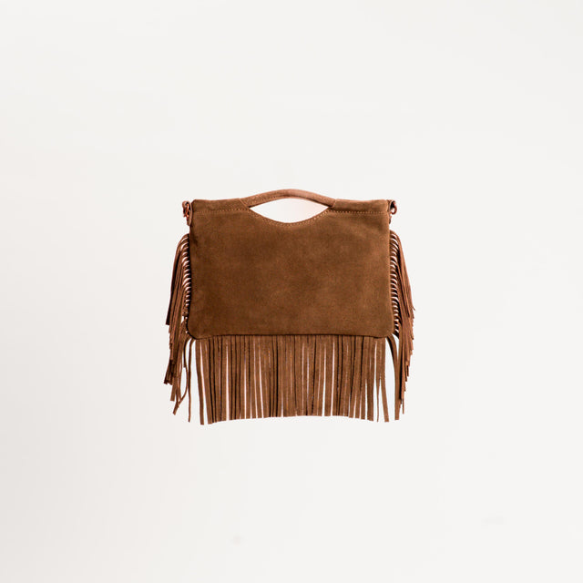 W by Whitemood-Borsa a mano scamosciata con frange - cuoio