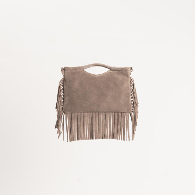 W by Whitemood-Borsa a mano scamosciata con frange - taupe