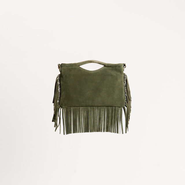 W by Whitemood-Borsa a mano scamosciata con frange - militare