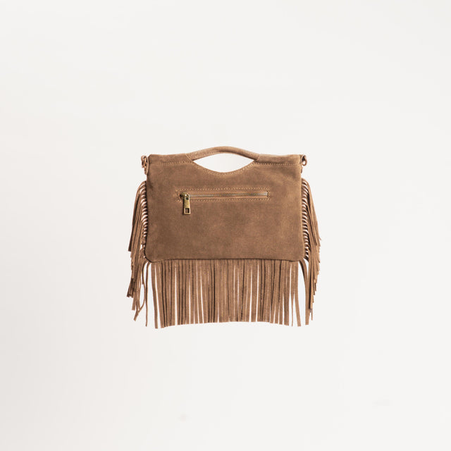 W by Whitemood-Borsa a mano scamosciata con frange - taupe