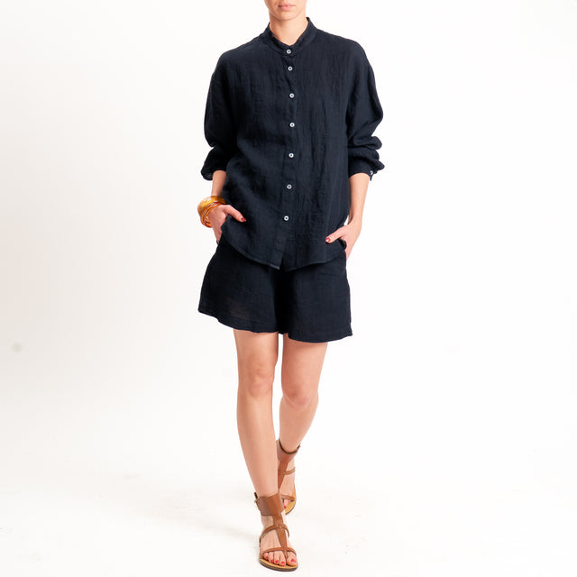 Zeroassoluto-Camicia collo coreana 100% lino premium washed - blu