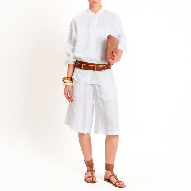 Zeroassoluto-Bermuda elastico in vita 100% lino premium washed - bianco