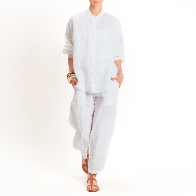 Zeroassoluto-Camicia collo coreana 100% lino premium washed - bianco