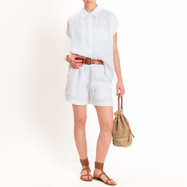 Zeroassoluto-Shorts elastico in vita 100% lino premium washed - bianco