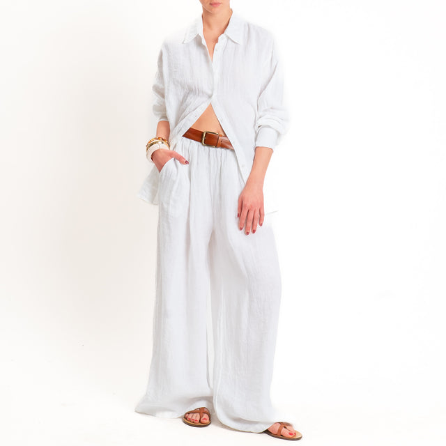 Zeroassoluto-Pantalone wide leg 100% lino premium washed- bianco