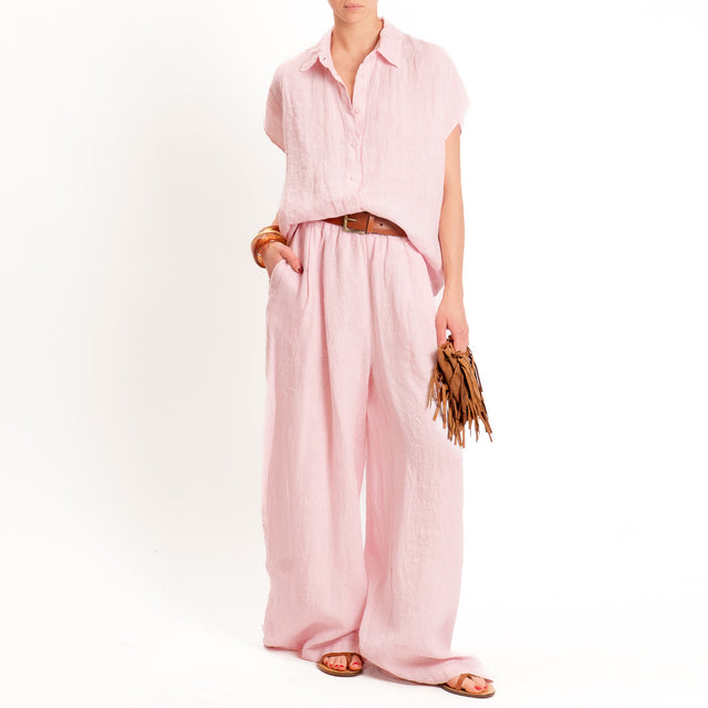 Zeroassoluto-Camicia smanicata 100% lino premium washed - light pink