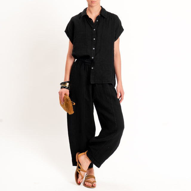 Zeroassoluto-Camicia smanicata 100% lino premium washed - nero