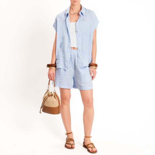 Zeroassoluto-Camicia smanicata 100% lino premium washed - celeste