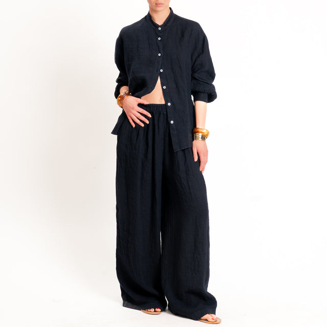 Zeroassoluto-Pantalone wide leg 100% lino premium washed - blu