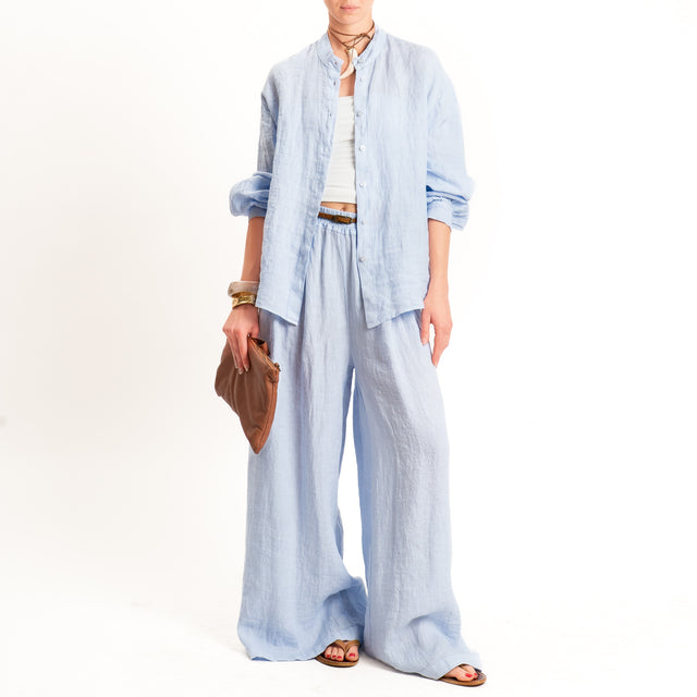 Zeroassoluto-Pantalone wide leg 100% lino premium washed - celeste