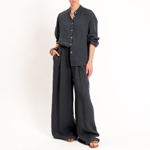 Zeroassoluto-Pantalone wide leg 100% lino premium washed - piombo