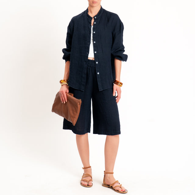 Zeroassoluto-Camicia collo coreana 100% lino premium washed - blu