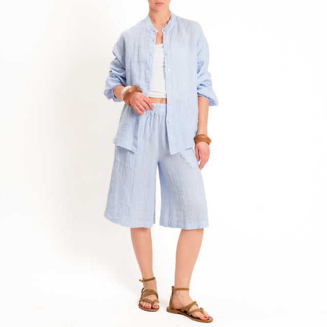 Zeroassoluto-Camicia collo coreana 100% lino premium washed - celeste