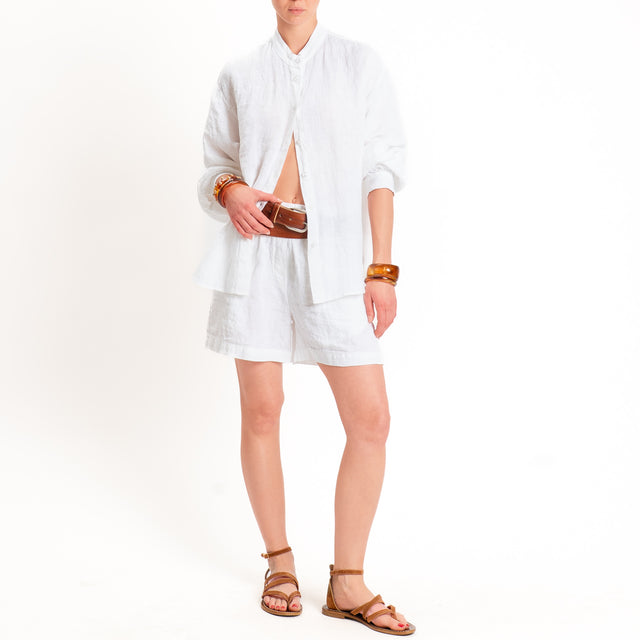 Zeroassoluto-Camicia collo coreana 100% lino premium washed - bianco