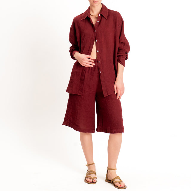 Zeroassoluto-Bermuda elastico in vita 100% lino premium washed - india
