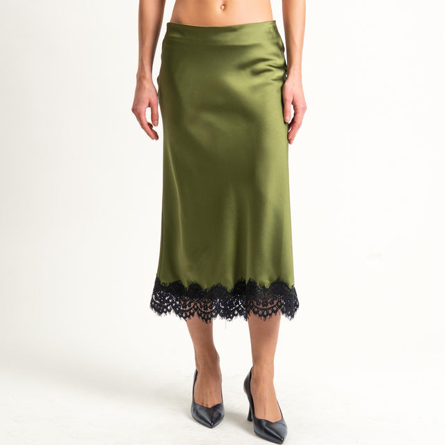 Motel-Gonna satin con pizzo - militare/nero