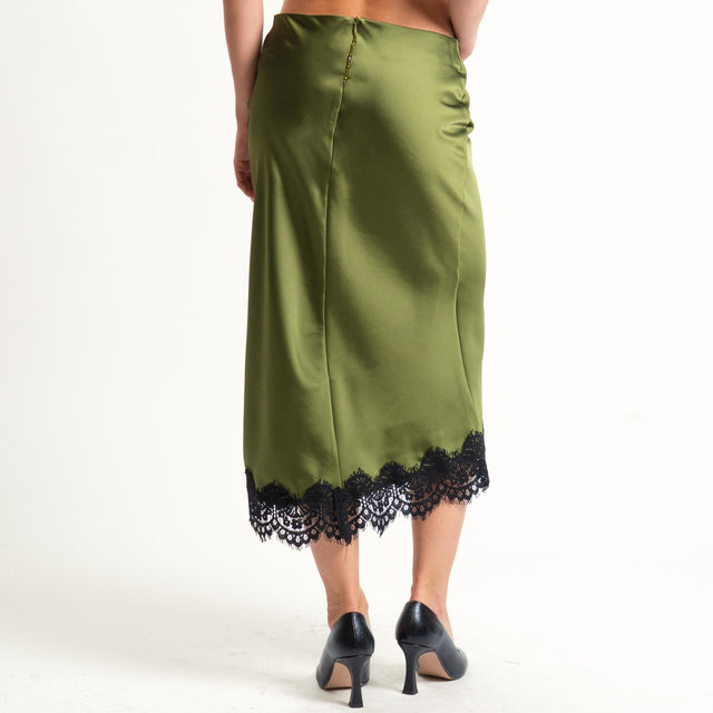 Motel-Gonna satin con pizzo - militare/nero