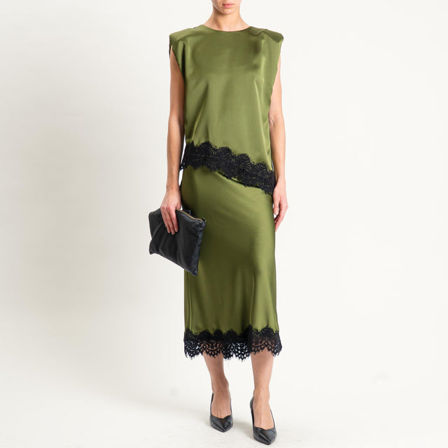 Motel-Gonna satin con pizzo - militare/nero
