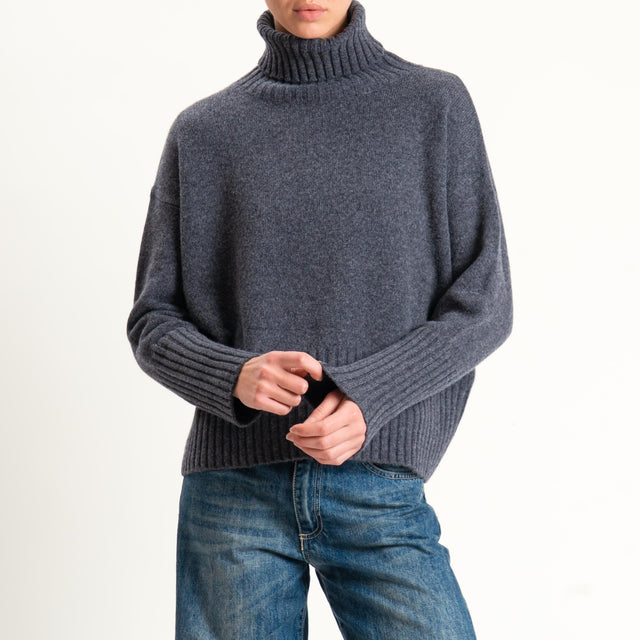 Tensione in-Maglia collo alto 100 % lana - antracite