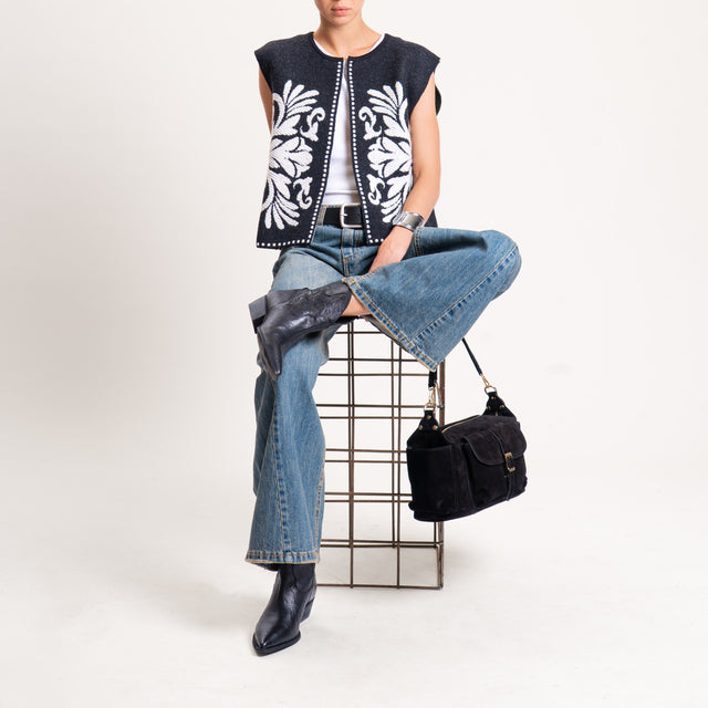 Tensione in-Gilet misto alpaca ricamato - nero/latte