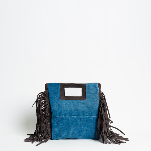 W by Whitemood-Borsa a mano jeans con frange - denim/moro