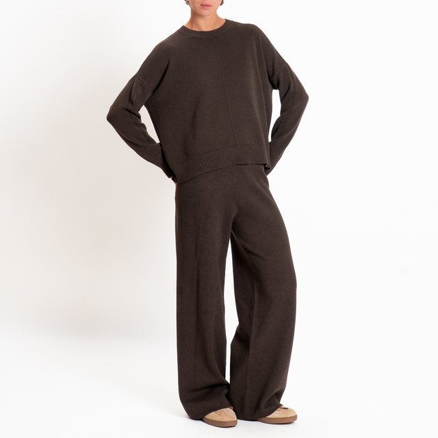 Zeroassoluto-Maglia scatola girocollo riga centrale - choco