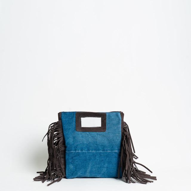 W by Whitemood-Borsa a mano jeans con frange - denim/moro