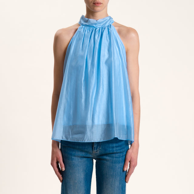 Kontatto-Top mussola lyocell scollo americana - azzurro