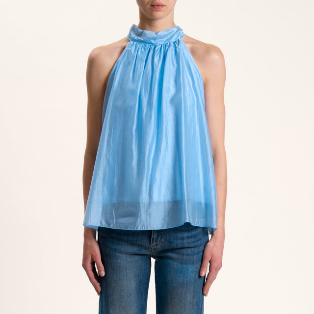 Kontatto-Top mussola lyocell scollo americana - azzurro