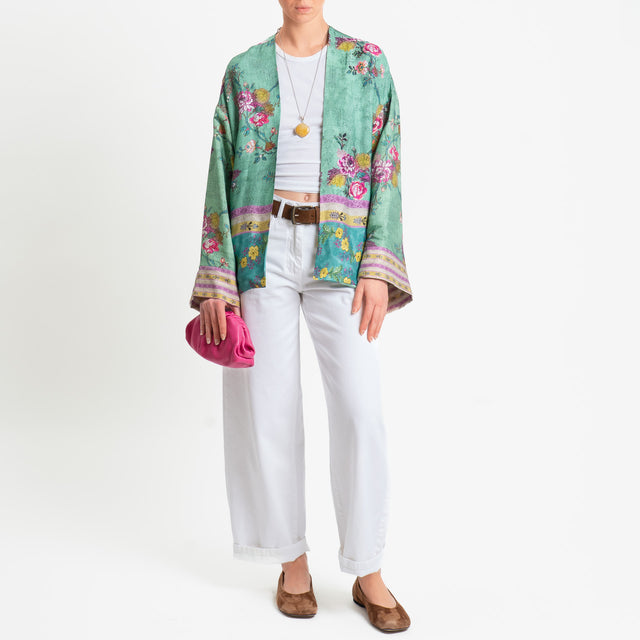 Wu'side-Kimono corto fantasia floreale - acqua/fucsia/lilla