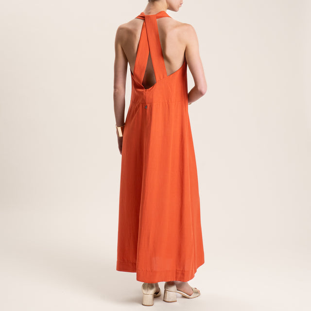 Dixie-Abito scollo v misto lino - rust