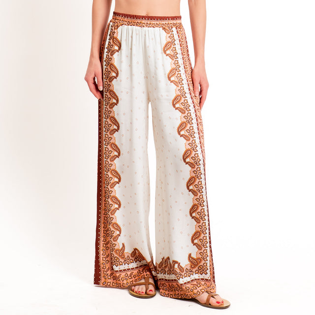 Anonyme-Pantalone satin fantasia elastico in vita - brick/burro/peach