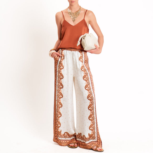 Anonyme-Pantalone satin fantasia elastico in vita - brick/burro/peach