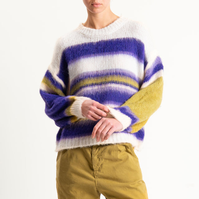Haveone-Maglia righe misto lana - panna/lilla/viola/pistacchio