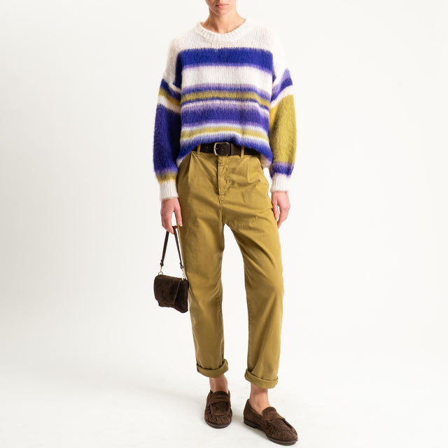 Haveone-Maglia righe misto lana - panna/lilla/viola/pistacchio