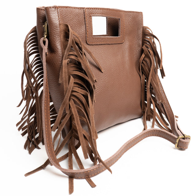 White mood-Borsa a mano con frange laterali - cioccolato