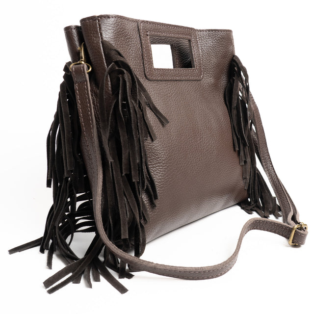 White mood-Handbag with side fringes - dark brown