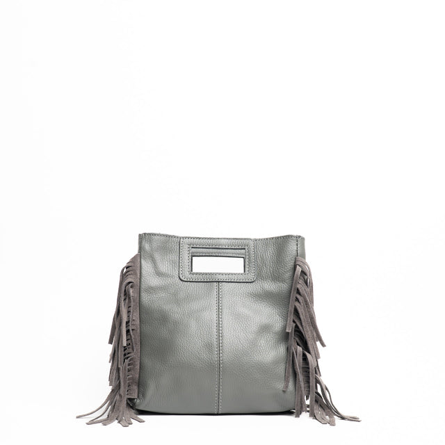 White mood-Borsa a mano con frange laterali - piombo