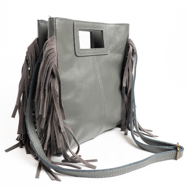 White mood-Borsa a mano con frange laterali - piombo