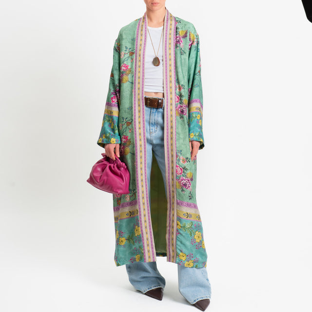 Wu'side-Kimono lungo fantasia floreale - acqua/fucsia/lilla