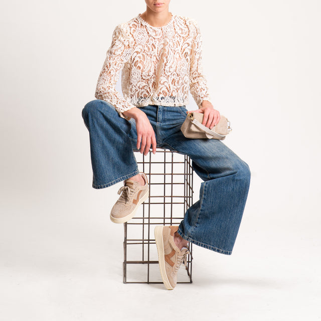 Tensione in-Blusa in pizzo bottone dietro - beige