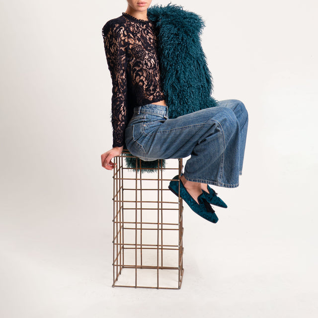 Tensione in-Blusa in pizzo bottone dietro - nero