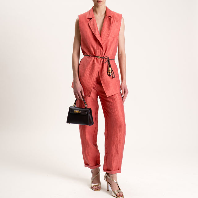 Souvenir-Gilet misto lino con spalline - corallo