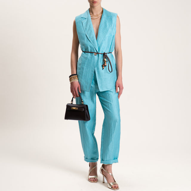 Souvenir-Gilet misto lino con spalline - turchese