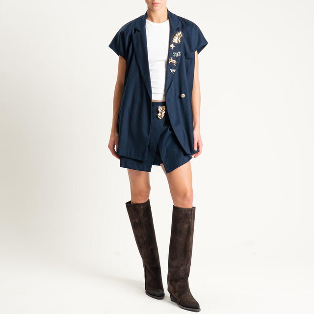 Tensione in-Shorts gessato portafoglio con spilla - blu