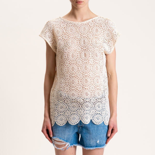 Souvenir-Maglia crochet scollo v dietro - ecru'
