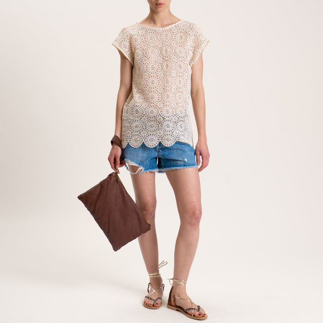 Souvenir-Maglia crochet scollo v dietro - ecru'